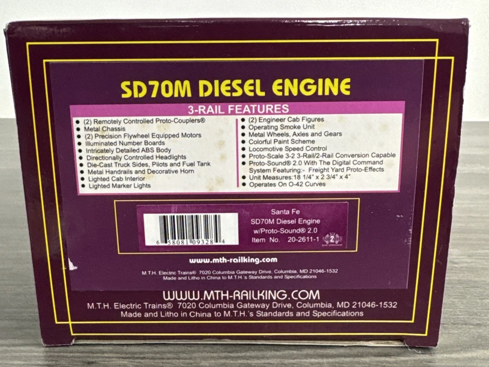 MTH #20-2611-1 O Scale SD70M Diesel Engine Santa Fe #236 Proto-Sound 2.0 & NIB! - Image 2 of 4