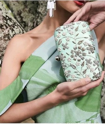 Badgley Mischka Mint Green Beaded Minaudiere Crossbody/clutch