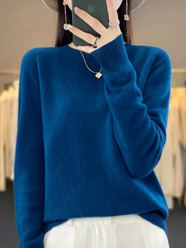 100% Reine Wolle Kaschmir Damen O-Ausschnitt Einfarbig Neu Langarm Pullover - Bild 14 von 38