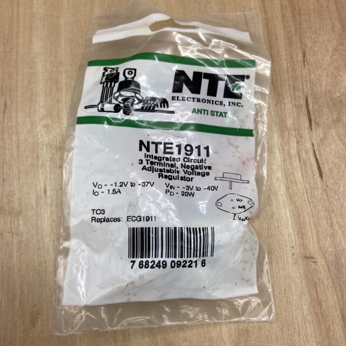 NTE 1911 IC Adjustable Negative Voltage Regulator Repl. NTE1911 NOS - 第 1/2 張圖片