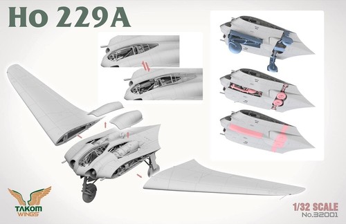 Takom Wings 1:32 Scale German Air Force Horten Ho 229A Flying Wing Bomber 32001 - Picture 4 of 7