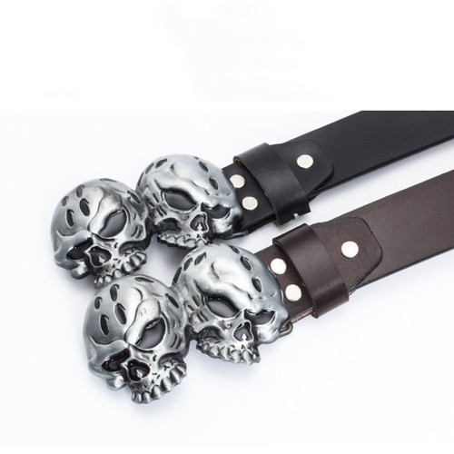 Echt Leder Taillengürtel Mode Retro Totenkopf Schnalle Unisex Punk Rock Biker Gürtel - Bild 4 von 15