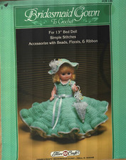 BRIDESMAID GOWN 13" BED DOLL DRESS FIBRE CRAFT CROCHET PATTERN LEAFLET