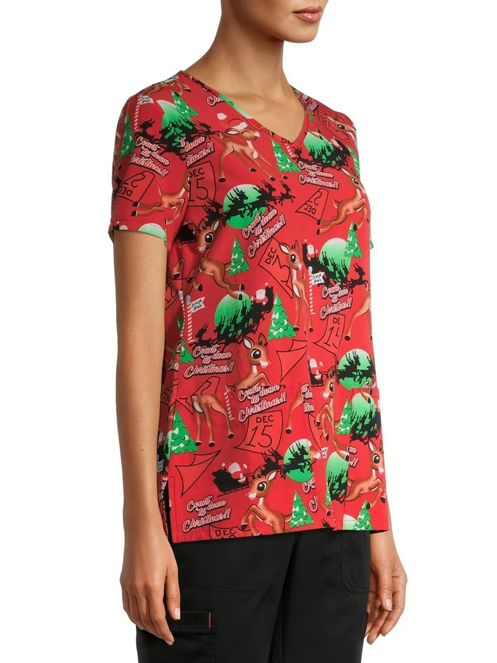 NWT Scrub Top Rudolph the Red Nosed Reindeer Women Size X-Small XS Christmas NEW - Image 2 of 4