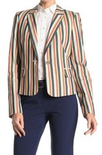 Tommy Hilfiger Womens Stripe Blue Green White Yellow Red Blazer Jacket Size 6
