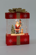 Santa Claus Snow Globe LED Gift Box with Glitter and Christmas Tree Scene