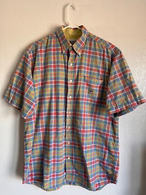 Cinch Shirt Mens L Multi Color Plaid Short Sleeve Button Down Western Cowboy