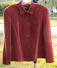 Via Seta, Ladies 100% Silk, Fully Lined, Burgundy Jacket, Size 8p Us