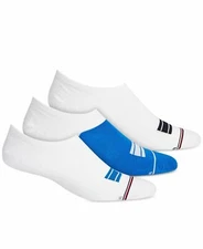 $52 Tommy Hilfiger Men's White Blue 3 Pair Pack Sport Liner Socks Size 7-12