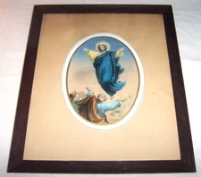 1800s Ascension of Jesus Christ , Apostles , Antique Framed Religious Lithograph