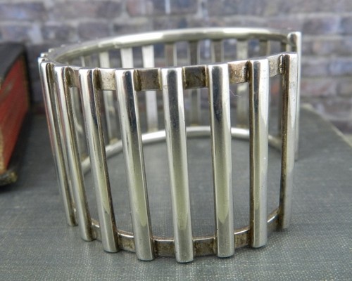 Brazalete de puño ancho escalera de plata esterlina 925 México - Imagen 3 de 6
