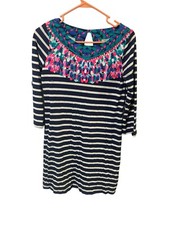 Lilly Pulitzer Dress XS Blue Striped Long Sleeve Bay Island Medallion Keyhole