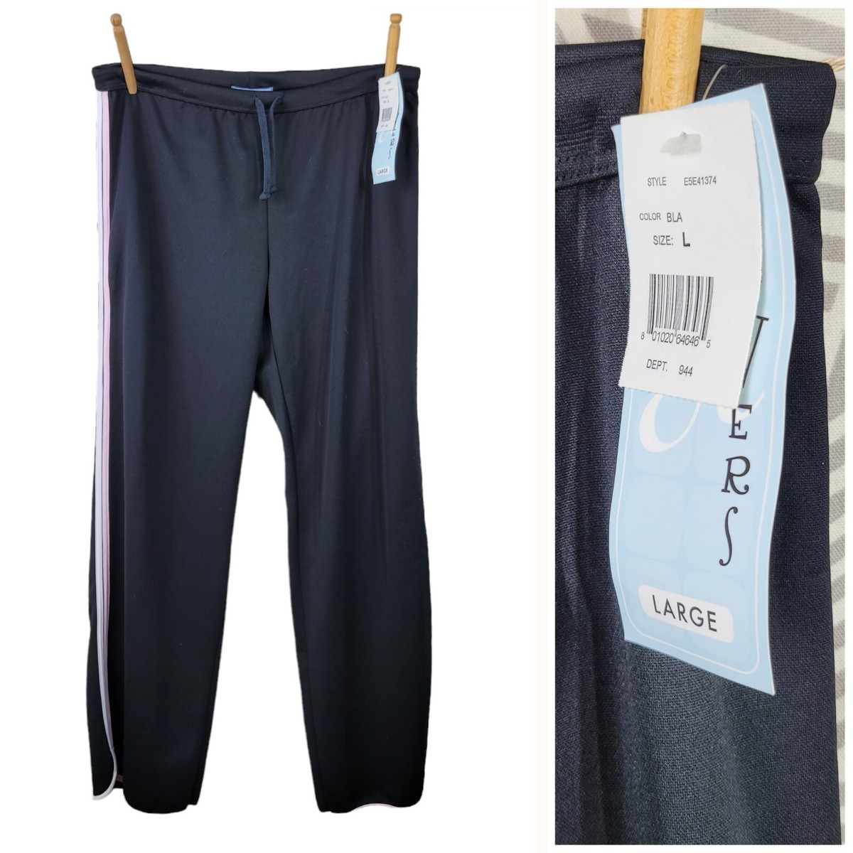 Vintage NEW Y2K Track Pants Size Large Relaxed Skater Black Side