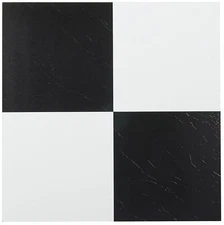 Black & White Marble Peel and Stick Vinyl Floor Tiles, 20 Tiles Self Adhesive