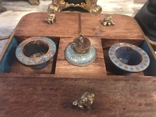 Antique Chinese Cloisonné Enamel Foo Dogs Opium Tobacco Caddy Box Vanity Tray