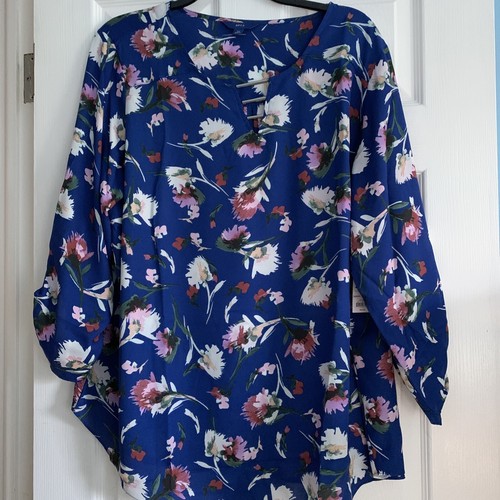 APT.9 BLUSE GRÖSSE 3X BLAU BUNT GEBLÜMT ÄRMEL 3/4 DAMEN BLUSE. NEU MIT ETIKETT - Bild 2 von 12