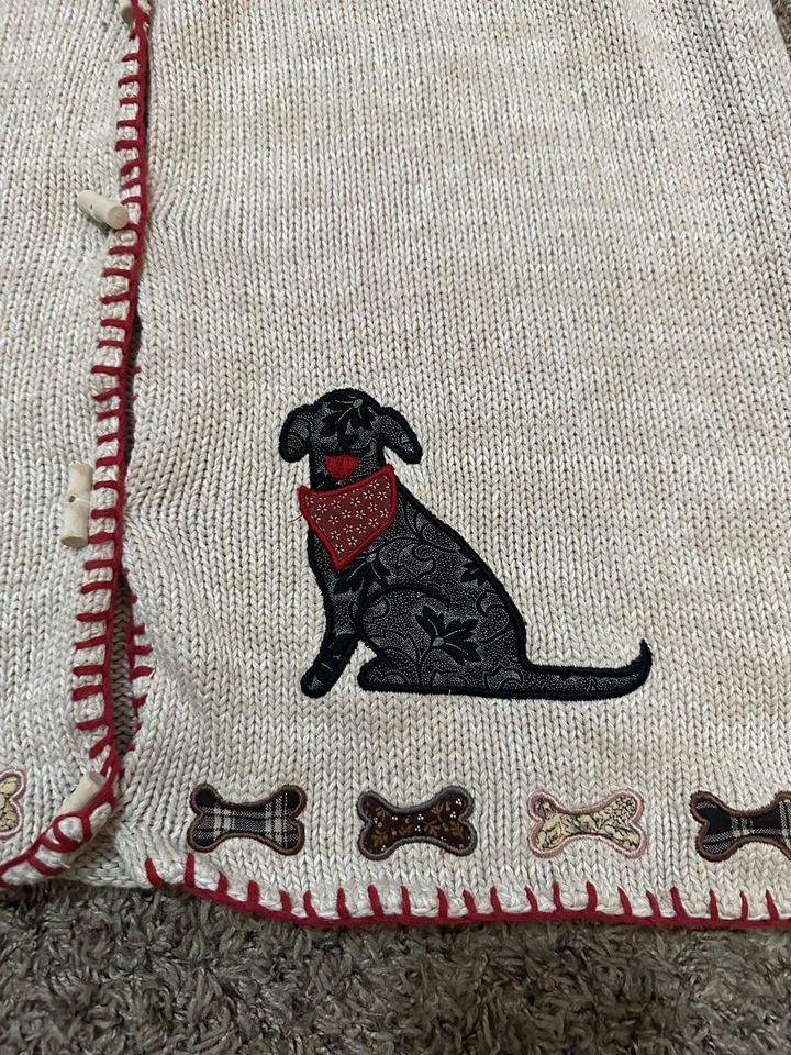 Vintage Orvis Sweater Vest L Womens Dog Puppy Art Patch Buttons Pet Parent Mom - Imagem 3 de 4