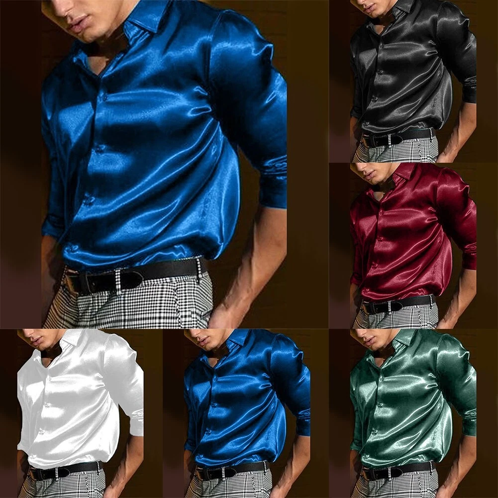 Sophisticated Men's Long Sleeve Satin Silk Shirt for Dressy or