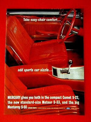 1962 Mercury  S Series Comet Monterey-Meteor Buckets Original Print Ad 8.5 x 11''