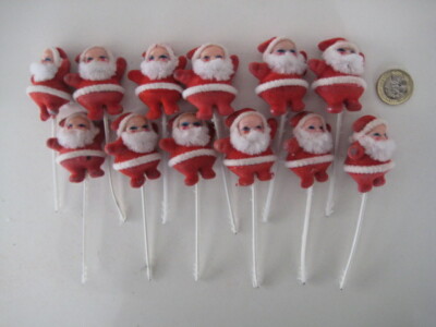 12 x VINTAGE RETRO KITSCH FILZ BEFLOCKT WEIHNACHTSMANN WEIHNACHTSMANN FIGUR DEKO