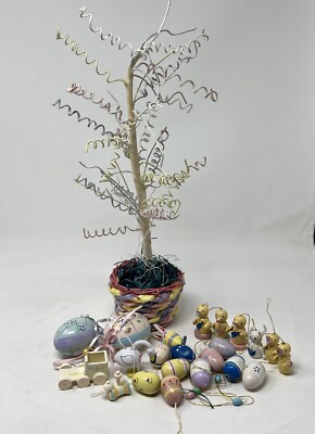 Vintage Easter Jubilee 18'' Easter Tree and Ornaments Eggs Ducks Chicks Goose