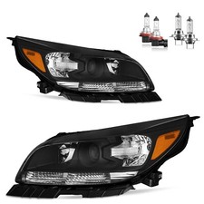 Pair Projector Headlights For 2013-2015 Chevy Malibu Black Halogen Lamps w/Bulbs