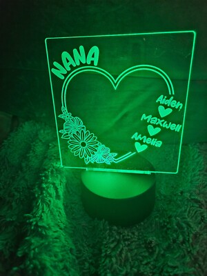 Personalized Heart Engraving - Add up to 8 Names - LED Base Has 16 Colors