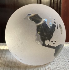 Vintage Desk Paperweight Crystal World Globe Earth Clear Frosted Glass Ball 3"