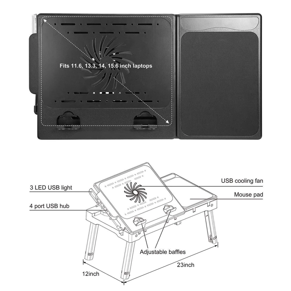 Laptop Stand for Bed-Multi-Functional Laptop Bed Table Tray w/Internal Coolin...