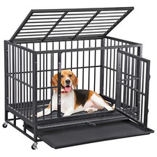 37 inch Heavy Duty Dog Crate Metal Dog Kennels for Large Dog with Tray Black
