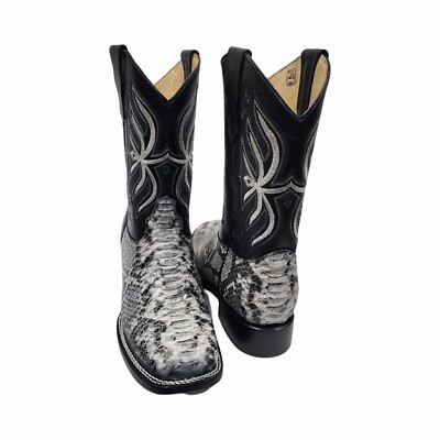 Men's Cowboy Exotic Python Print Leather Western Rodeo Square Toe Boots ...