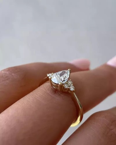 2.30Ct Pear-Cut Lab Grown Diamond Three Stone Wedding Ring 14K Yellow Gold - Picture 2 of 9
