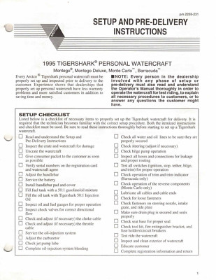 Genuine Tigershark New PWC Service/Assembly Manual 1995 Montego/Barracuda
