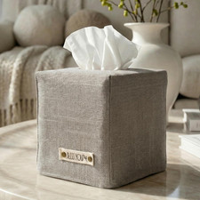 Stylish Tissue Box Cover - Gray Linen Holder for Square Tissue Boxes