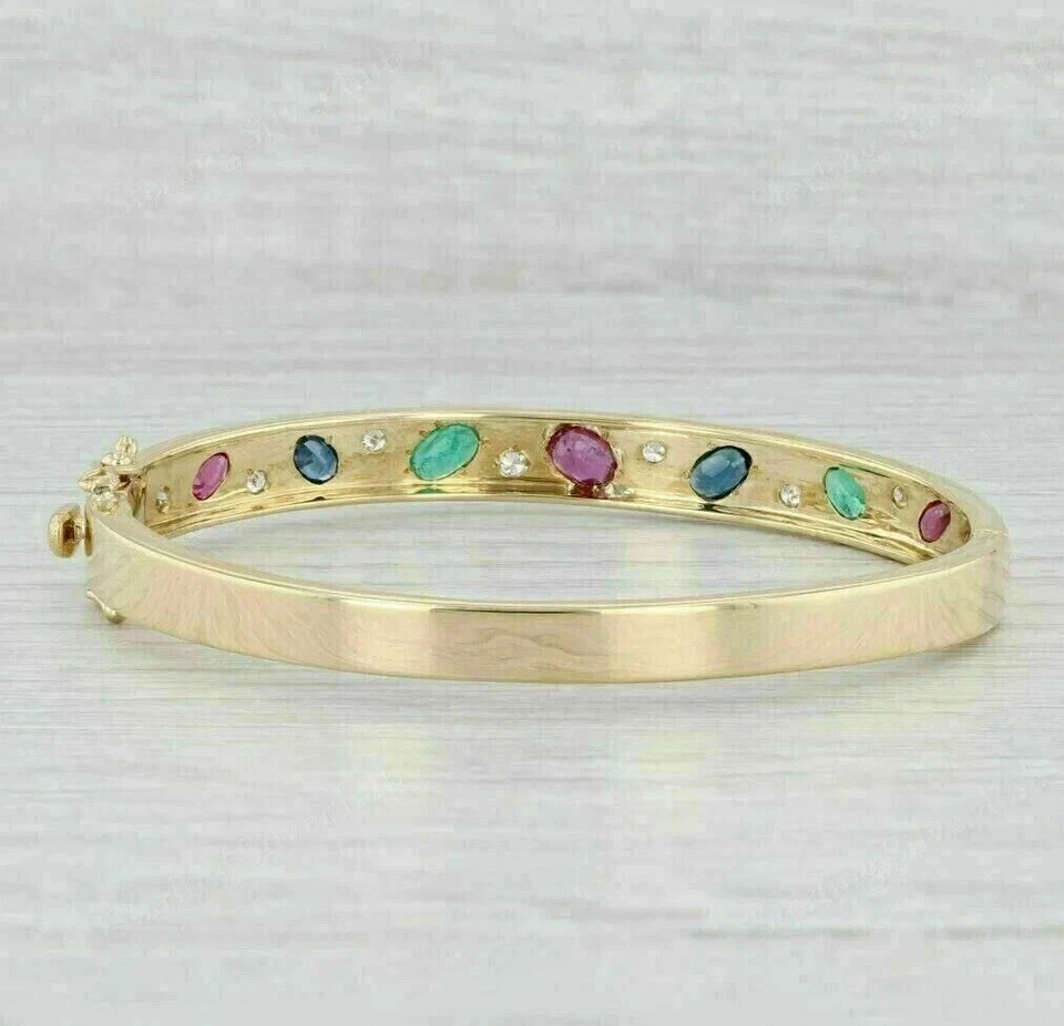 5CT Oval Lab Created Multicolor Women Bangle Bracelet 14K Yellow Gold Plated 7" - Image 3 of 3
