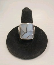 Sterling Silver 925 Mother Of Pearl Abalone Ring Size 6.75 Vintage 7.4g 18x15mm