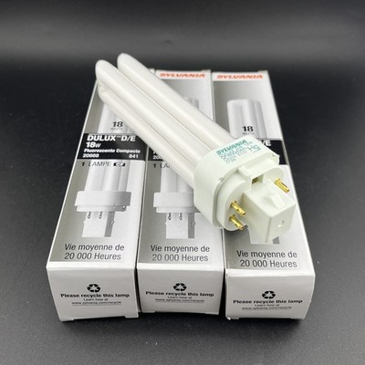 3 New Sylvania DULUX D/E 20668 841 Compact Fluorescent Bulbs CF18DD/E/841/ECO