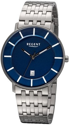 REGENT - Herrenuhr Titan, blaues Ziffernblatt, Gliederband - F1176 - Herrenuhren