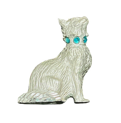 VTG Masterworks Pewter Kitty Kitten Cat Emerald Green Jewel Collar Art Figurine