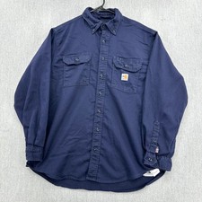 Carhartt FR Work Shirt Mens XL Navy Flame Resistant Loose Fit Button Down CAT 2