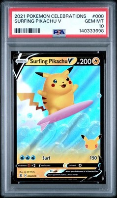 PSA 10 Surfing Pikachu V 008/025 Pokemon Celebrations Holo PSA 10