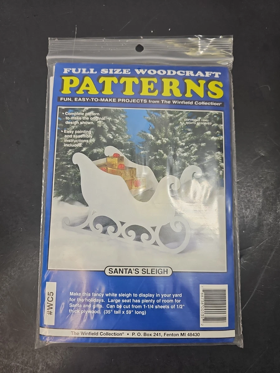 Patrones artesanales de madera de tamaño completo trineo de Papá Noel 35" de alto X 59" de largo hágalo usted mismo nuevo SIN CORTAR