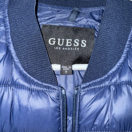 GUESS Herren Bomber Puffer Jacke Small Navy Blau Gesteppt Nylon Leichter Mantel - Bild 4 von 10