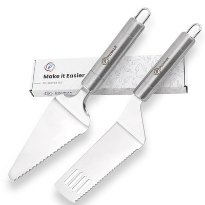 Pie Server Spatula and Cake Cutter Slicer, Stainless Steel Set Large, Silver 