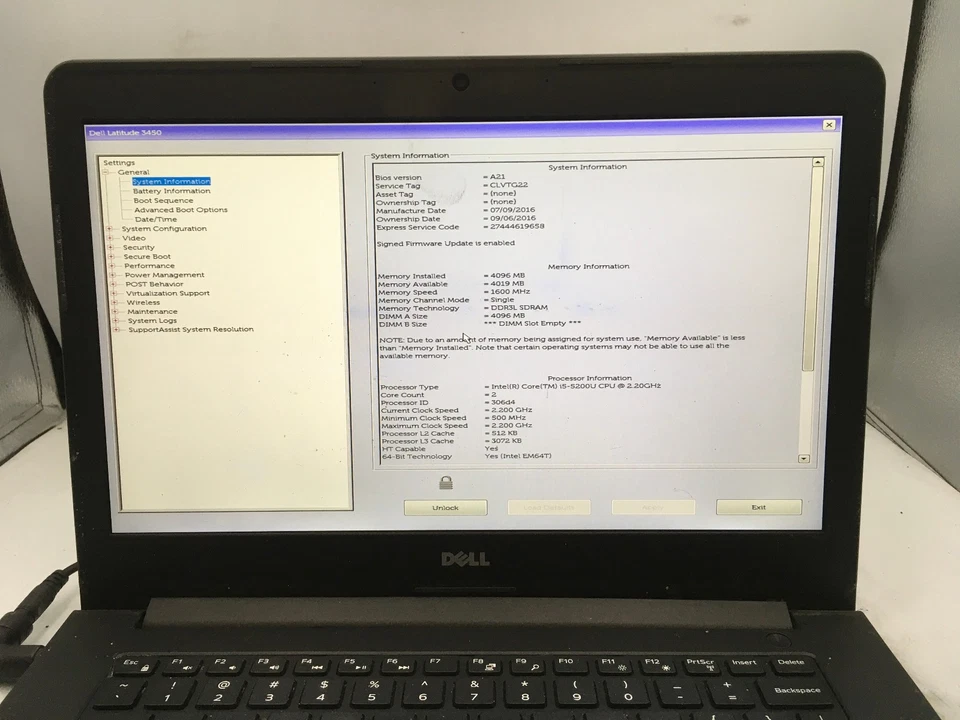 DELL LATITUDE 3450 - BOOTS TO BIOS/LOCK - INTEL I5 5200U - NO RAM -READ DESC- BB - Image 2 of 4