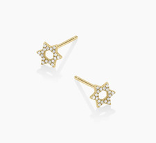 Natural Pave Diamond Star Stud Earrings, Solid 14k Yellow Gold Gift For Wedding