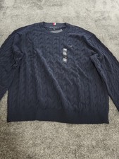  94.5 Tommy Hilfiger Men's Cotton Cable Knit Crewneck Sweater Navy Size XXL