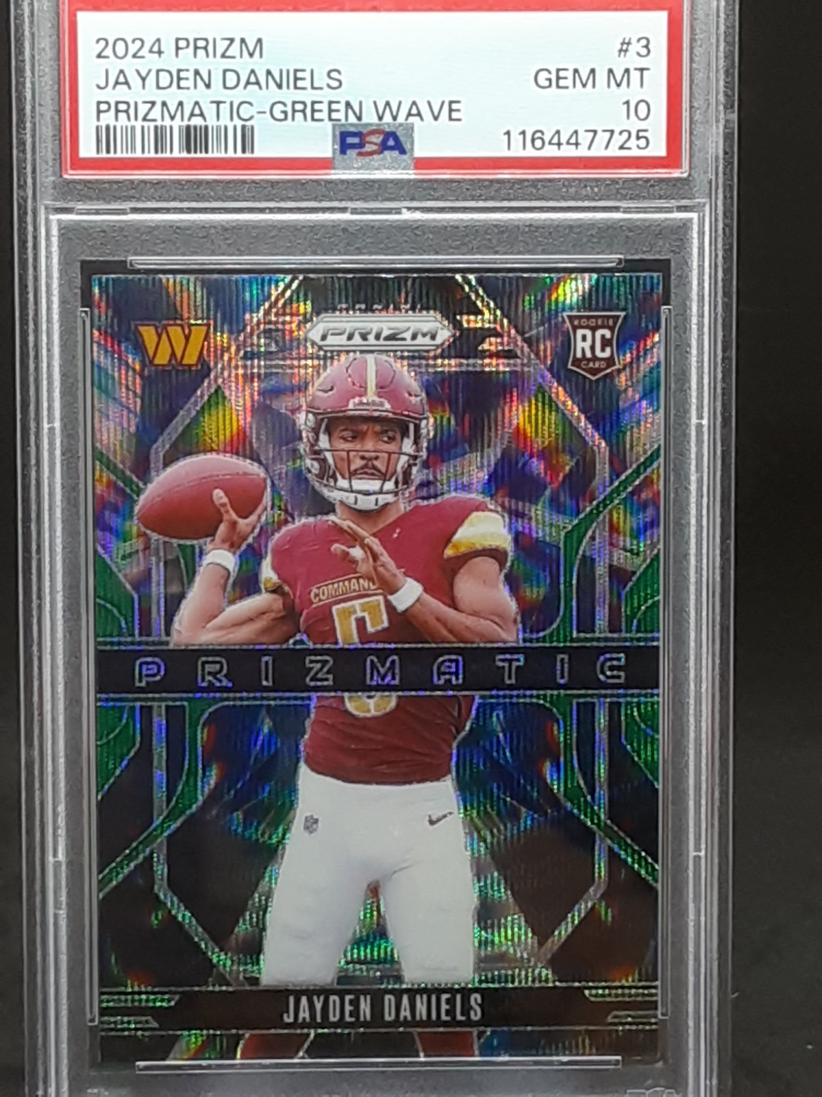 JAYDEN DANIELS 2024 PRIZM PRIZMATIC GREEN WAVE RC PSA GEM MT 10 COMMANDERS QQ