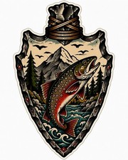 Arrowhead Brook Trout Traditional Tattoo Heart Sticker Fly Fishing Decal