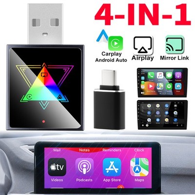 New Metal Glass 4-in-1 Android Auto Box/Wireless CarPlay For Android 11+ iOS 10+